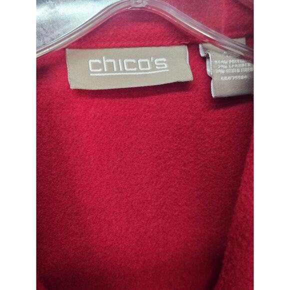 Chicos Full Button Collared Jacket Red Poly Blend Pockets Size 1 M Long Sleeve - Picture 4 of 4